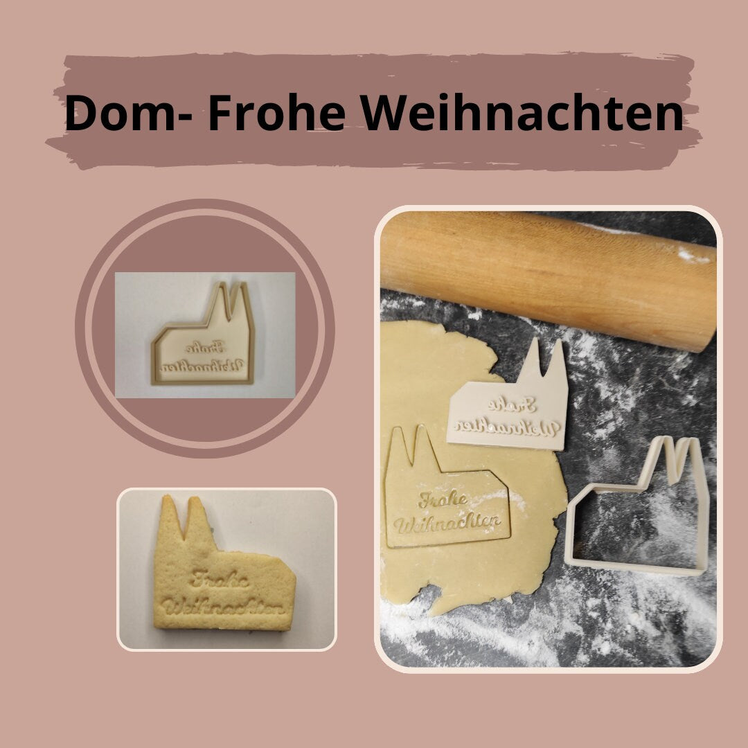Keksausstecher "Kölner Dom - Frohe Weihnachten" mit Stempel - SundA3D