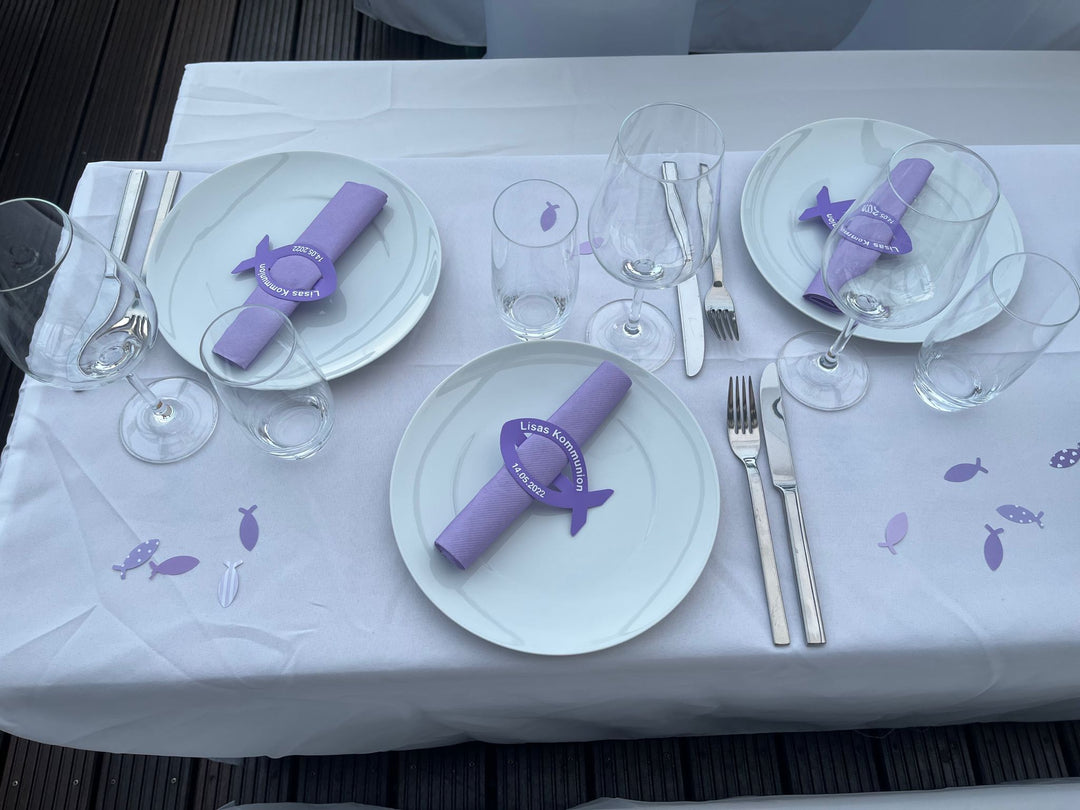 Kommunion &amp; Taufe Komplettset - Caketopper + Keksausstecher + 30 Serviettenringe + 3 Mini-Topper
