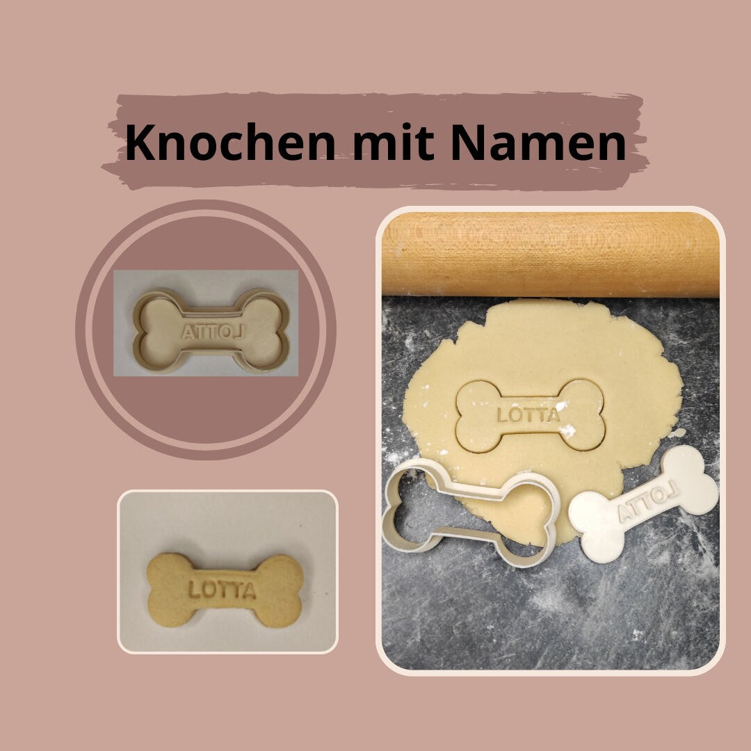 Keksausstecher "Hundeknochen" , individueller Keksstempel, z.B. mit Namen und/oder Datum