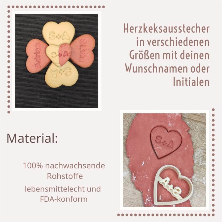 Herzkeksausstecher mit deinem Wunschnamen oder Initialen
