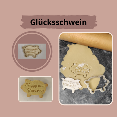 Keksausstecher "Glücksschwein - Happy New Year 2024" mit Stempel