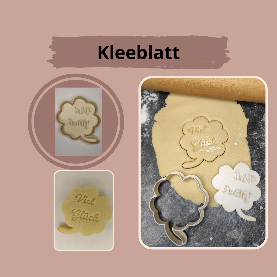 Keksausstecher "Kleeblatt - Viel Glück" mit Stempel