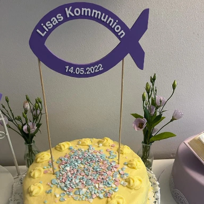Caketopper "Fisch", zur Kommunion/Taufe mit individueller Beschriftung