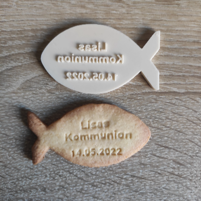 Keksausstecher "Fisch" Kommunion/Taufe, individueller Keksstempel, z.B. mit Namen und Datum