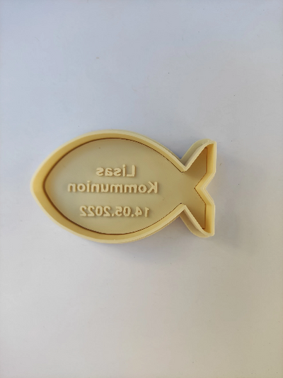 Keksausstecher "Fisch" Kommunion/Taufe, individueller Keksstempel, z.B. mit Namen und Datum
