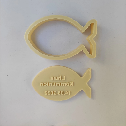 Keksausstecher "Fisch" Kommunion/Taufe, individueller Keksstempel, z.B. mit Namen und Datum