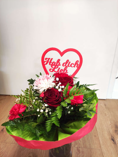 Blumenstecker in Herzform "Hab dich lieb" oder mit individuellem Text