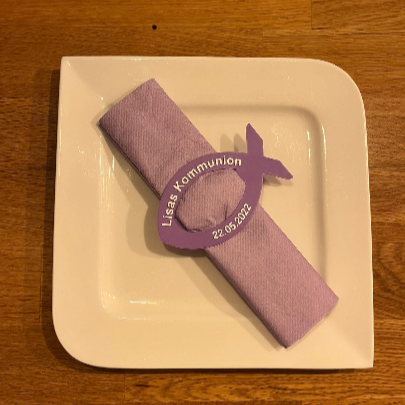 Serviettenring Fisch / Ichthys, zur Kommunion/Taufe (5 Stück) mit individueller Beschriftung